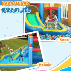 Castillo inflable 5 en 1 con tobogán y piscinas