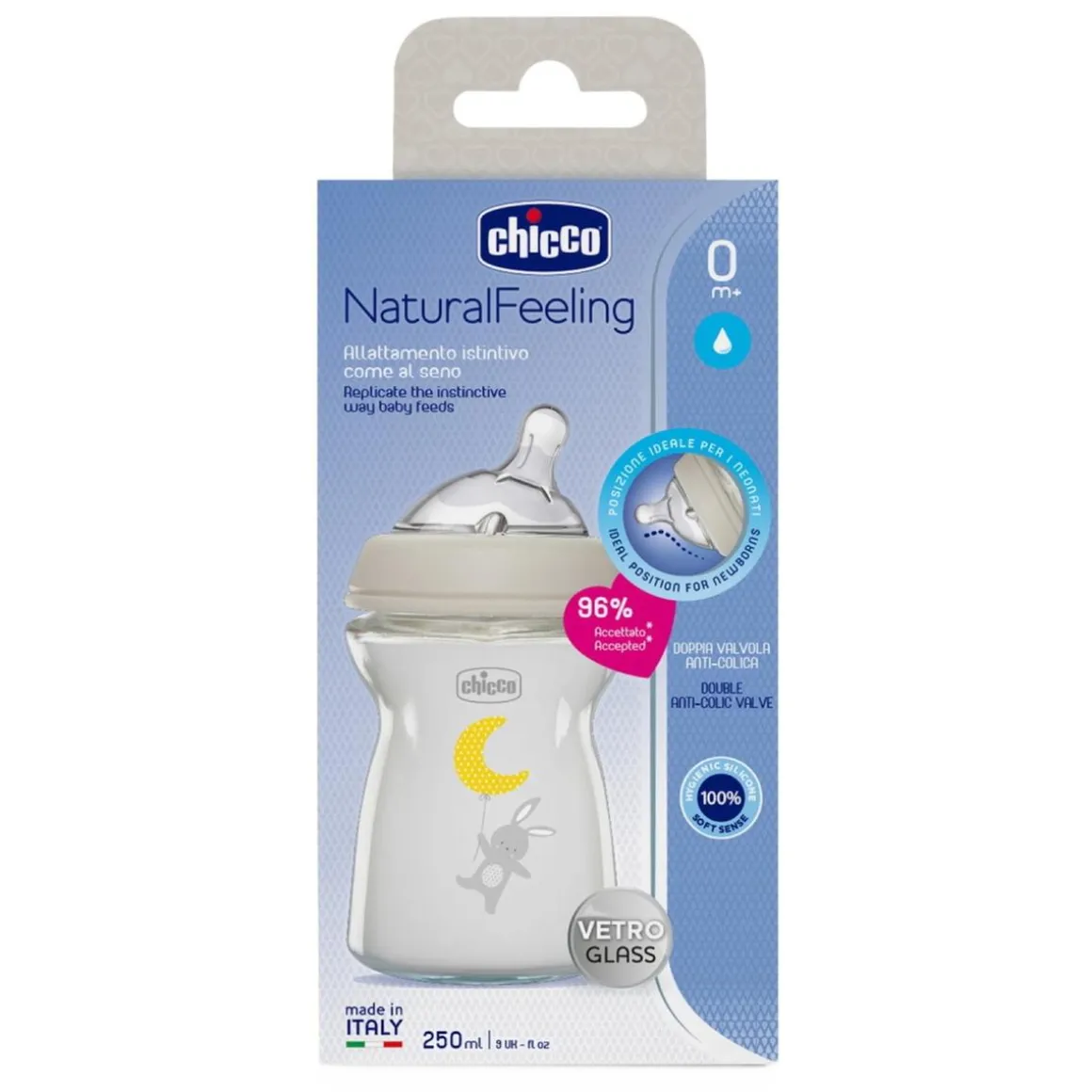 Chicco - Biberón de vidrio Naturalfeeling 250ml