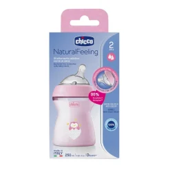 Chicco - Biberón Natural Feeling 250ml Rosa 2m+