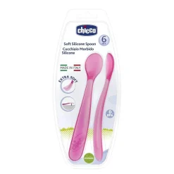 Chicco - Cuchara de silicona rosa