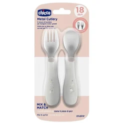 Chicco - Set de Cubiertos Acero Inoxidable - Gris