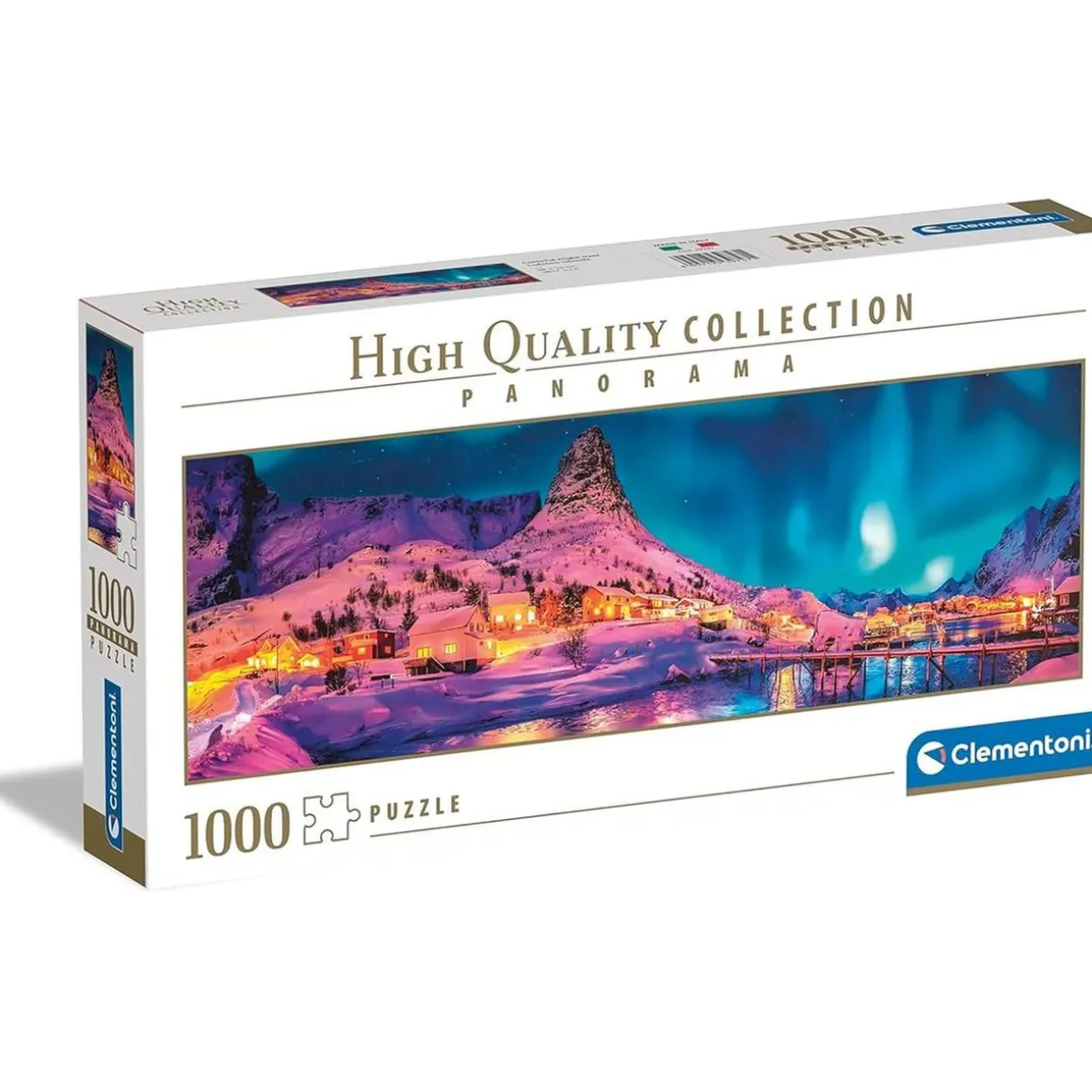 Clementoni - Puzzle panorámico de 1000 piezas, Noche colorida en las Islas Lofoten ㅤ