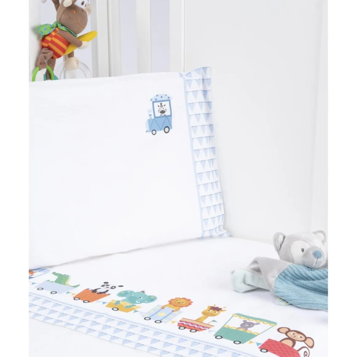 Conjunto de cuna de 3 piezas unisex "Trenecitos"