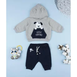 Conjunto felpa niño gris y azul con perrito