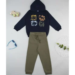 Conjunto jogging azul y verde con capucha para niño