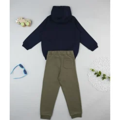 Conjunto jogging azul y verde con capucha para niño