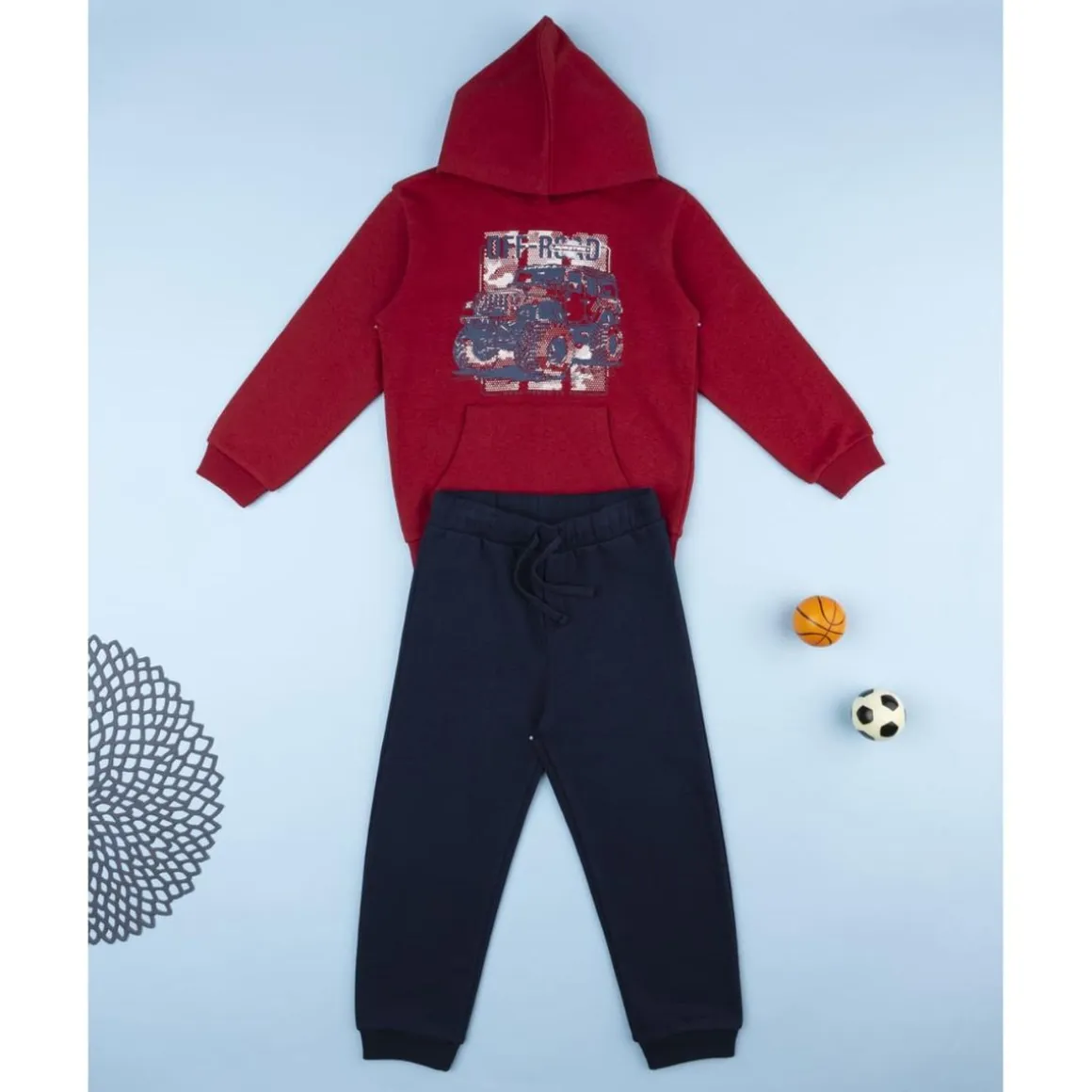 Conjunto jogging niño burdeos/azul capucha