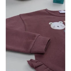 Conjunto niña sudadera burdeos + pantalón azul con volante