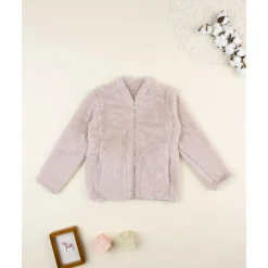Cárdigan bata de niña rosa en pelo suave