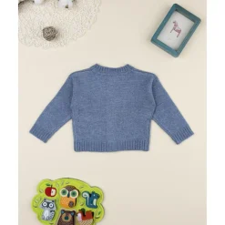 Cárdigan niña azul con bordado floral