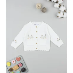 Cárdigan tricot de niña con flores bordadas