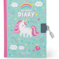 Diario secreto con candado y marcapáginas, tema unicornio