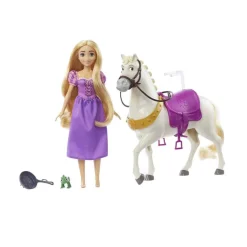 Disney - Rapunzel - Muñeca princesa y caballo de juguete, Mattel HLW23