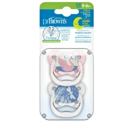 Dr. Brown's - 2 Chupetes Prevent Nocturno 0-6M Rosa