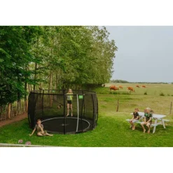 Exit - Cama elástica de suelo Dynamic 305 cm negro con red de seguridad