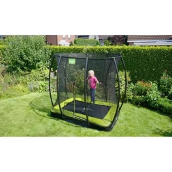 Exit - Cama elástica Silhouette rectangular de suelo verde 153 cm