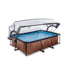 Exit - Piscina aspecto madera 220 x 150 x 60 cm con bomba de filtro y cúpula