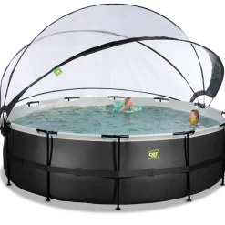 Exit - Piscina Black Leather diámetro 488 x 122 cm con filtro de arena y cúpula
