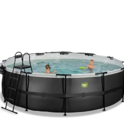 Exit - Piscina Black Leather diámetro 488 x 122 cm con filtro de arena y cúpula