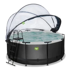 Exit - Piscina Black Leather diámetro 360 x 122 cm con filtro de arena y cúpula