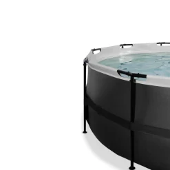 Exit - Piscina Black Leather diámetro 450 x 122 cm con filtro de arena, cúpula y bomba de calor