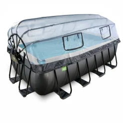 Exit - Piscina Black Leather 400 x 200 x 122 cm con filtro de arena, cúpula y bomba de calor