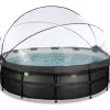 Exit - Piscina Black Leather diámetro 488 x 122 cm con filtro de arena, cúpula y bomba de calor