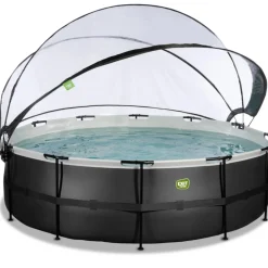 Exit - Piscina Black Leather diámetro 488 x 122 cm con filtro de arena, cúpula y bomba de calor