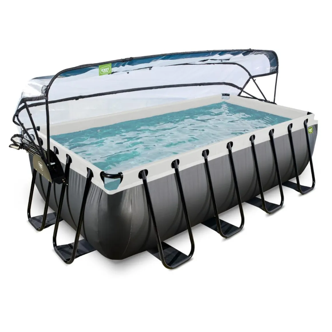 Exit - Piscina Black Leather 400 x 200 x 100 cm con filtro de arena y cúpula