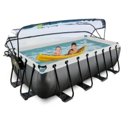 Exit - Piscina Black Leather 400 x 200 x 100 cm con filtro de arena y cúpula