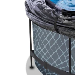 Exit - Piscina Stone efecto piedra gris diámetro 360 x 122 cm con filtro de arena, cúpula transparente y bomba de calor