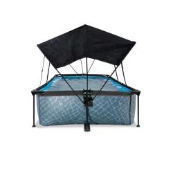 Exit - Piscina Stone efecto piedra gris 220 x 150 x 65 cm con filtro y toldo negro