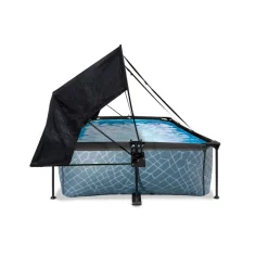 Exit - Piscina Stone efecto piedra gris 220 x 150 x 65 cm con filtro y toldo negro