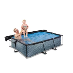 Exit - Piscina Stone efecto piedra gris 220 x 150 x 65 cm con filtro y toldo negro