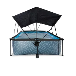 Exit - Piscina Stone efecto piedra gris 300 x 200 x 65 cm con filtro y toldo negro