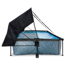 Exit - Piscina Stone efecto piedra gris 300 x 200 x 65 cm con filtro y toldo negro