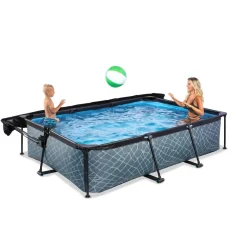 Exit - Piscina Stone efecto piedra gris 300 x 200 x 65 cm con filtro y toldo negro