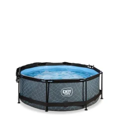 Exit - Piscina Stone efecto piedra gris diámetro 244 x 76 cm con filtro y toldo negro