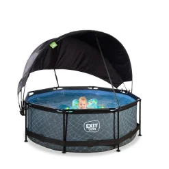 Exit - Piscina Stone efecto piedra gris diámetro 244 x 76 cm con filtro y toldo negro