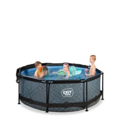 Exit - Piscina Stone efecto piedra gris diámetro 244 x 76 cm con filtro y toldo negro