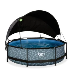 Exit - Piscina Stone efecto piedra gris diámetro 300 x 76 cm con filtro y toldo negro