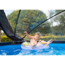 Exit - Piscina Stone efecto piedra gris diámetro 360 x 122 cm con filtro de arena y cúpula transparente