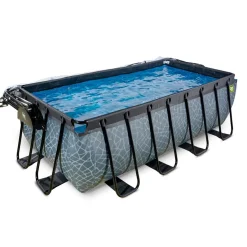 Exit - Piscina Stone gris 400 x 200 x 122 cm con filtro de arena, cúpula y bomba de calor