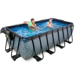 Exit - Piscina Stone gris 400 x 200 x 122 cm con filtro de arena, cúpula y bomba de calor