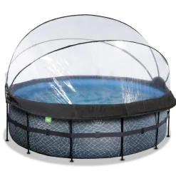 Exit - Piscina Stone gris diámetro 427 x 122 cm con filtro de arena, cúpula y bomba de calor