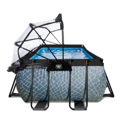 Exit - Piscina Stone gris 540 x 250 x 122 cm con filtro de arena, cúpula y bomba de calor