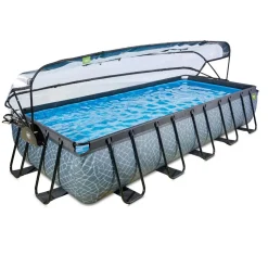 Exit - Piscina Stone gris 540 x 250 x 100 cm con filtro de arena y cúpula