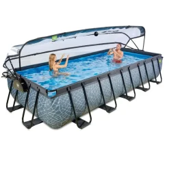 Exit - Piscina Stone gris 540 x 250 x 100 cm con filtro de arena, cúpula y bomba de calor