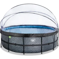 Exit - Piscina Stone gris diámetro 450 x 122 cm con filtro de arena, cúpula y bomba de calor