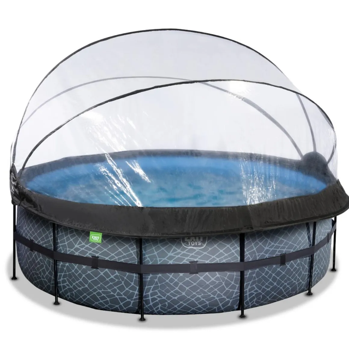 Exit - Piscina Stone gris diámetro 427 x 122 cm con filtro de arena y cúpula